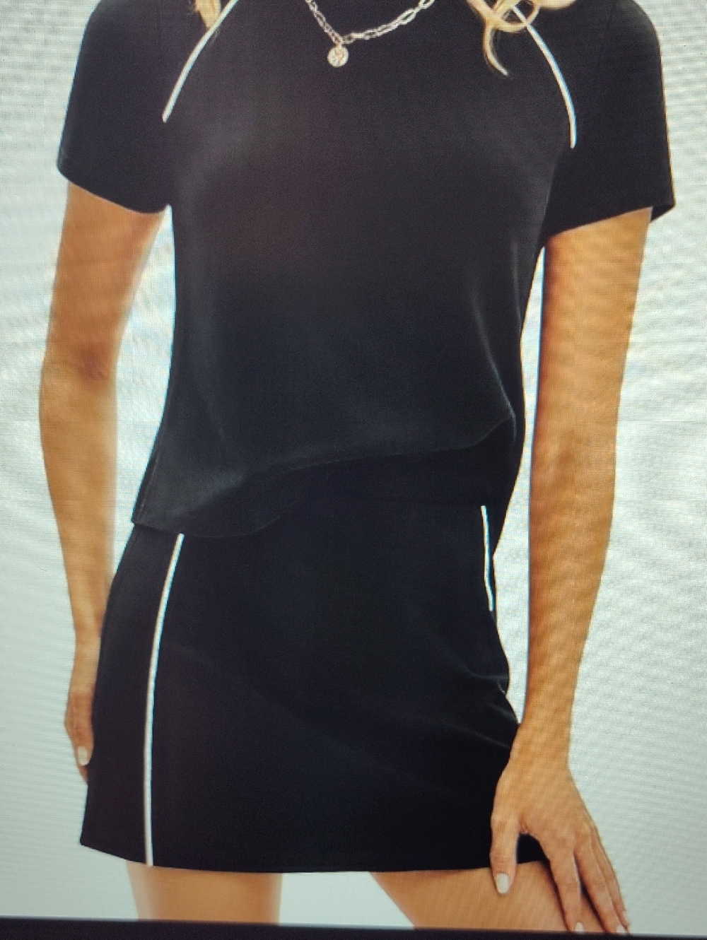 Pretty Garden Women's Black Short Sleeve Top & Mini Skort Set with White Piping
